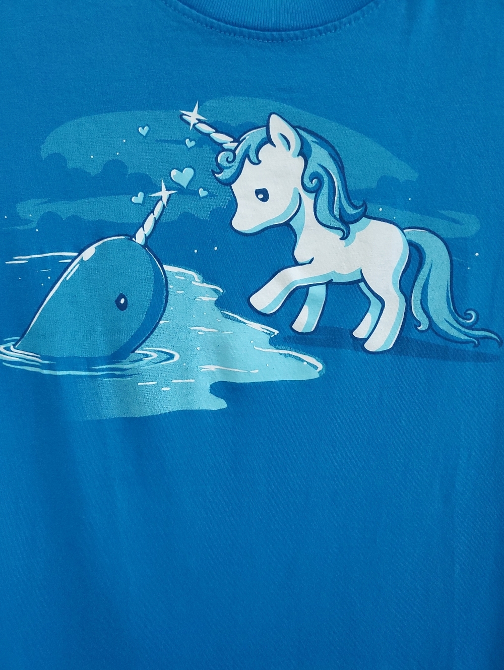 Blue Kawaii Unicorn and Narwhal In Love Graphic Tee Cute